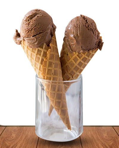 two cones of dark chocolate ice cream in a glass